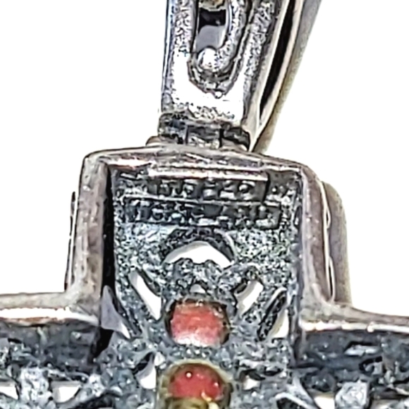 925 RED CORAL CROSS PENDANT - STERLING SILVER ORNATE FILIGREE - Picture 4 of 6
